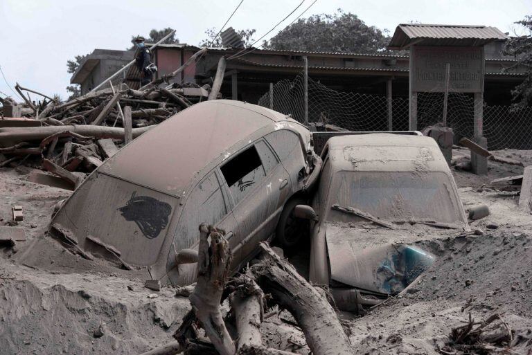 Vista de los daños ocasionados por la erupción del Volcán de Fuego en el pueblo de San Miguel Los Lotes, en el Departamento de Escuintla, a unos 35 km al suroeste de la Ciudad de Guatemala.