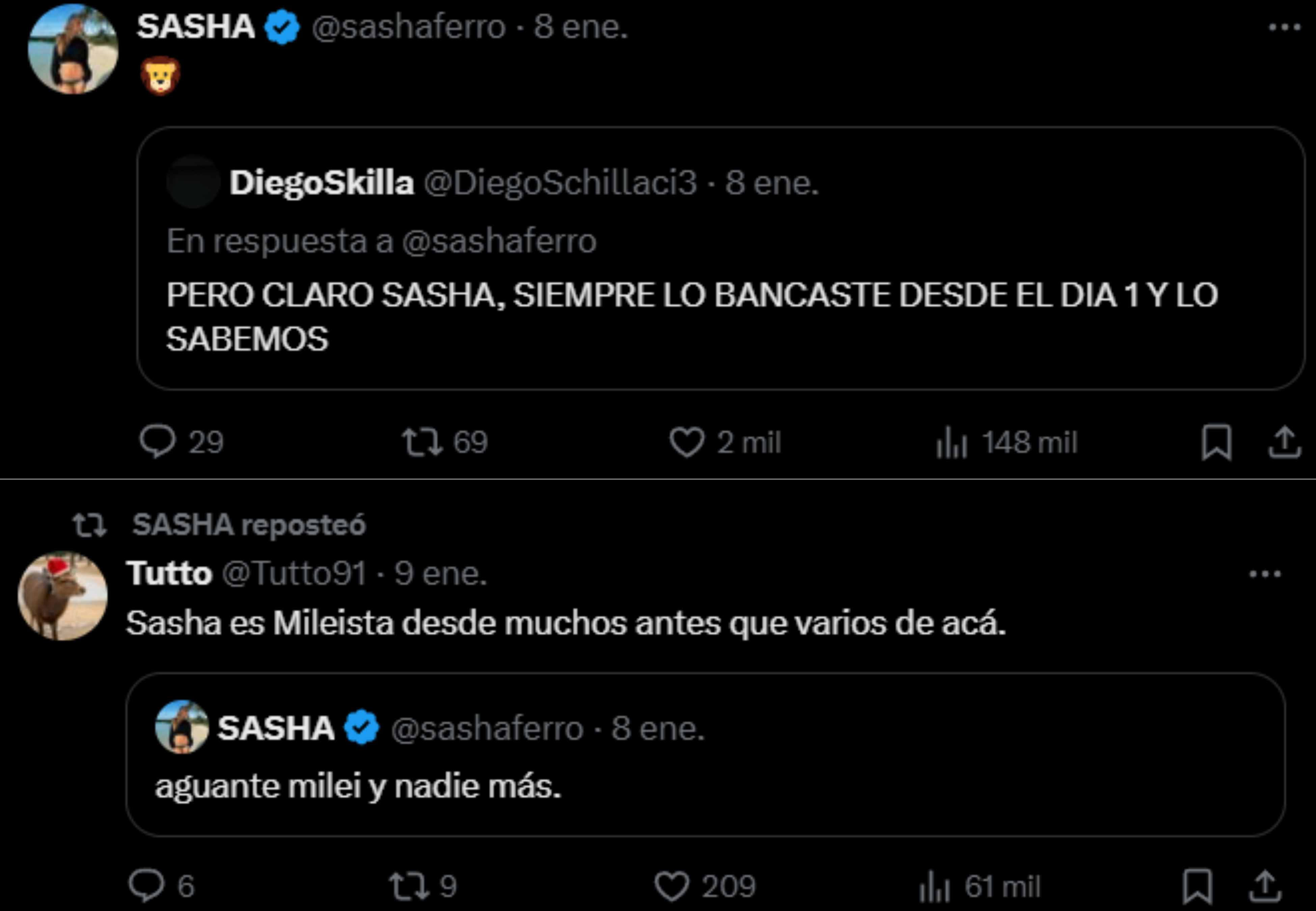 Las reacciones al tweet de Sasha.