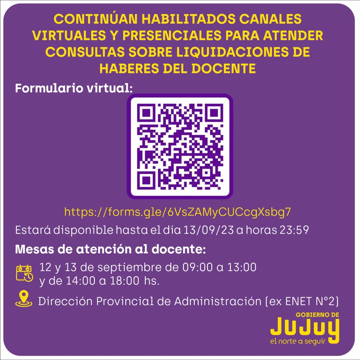 Un código QR facilita el acceso al formulario para el reclamo de los docente por las liquidaciones de sus haberes, en Jujuy.