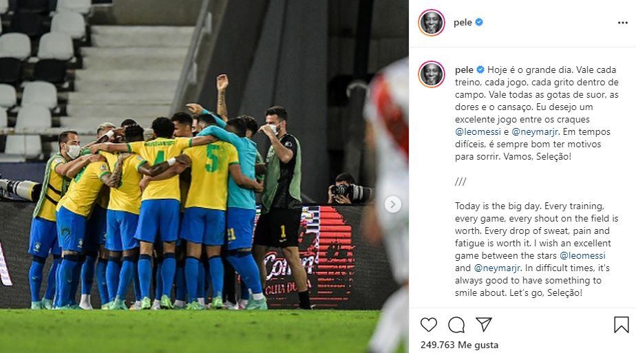 Pelé alentó a Brasil en la previa de la final de la Copa América.