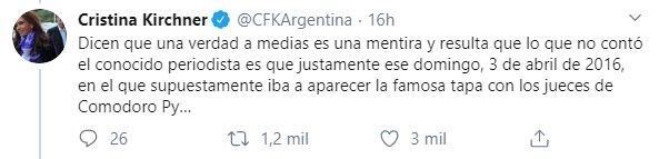 Cristina Kirchner en Twitter.