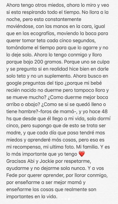 La carta que compartió Bonino a través de su Instagram (5).