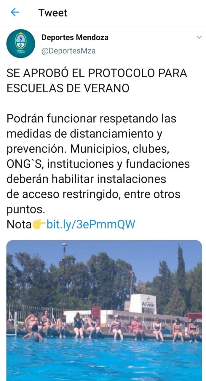 Mensaje de Deportes Mendoza.