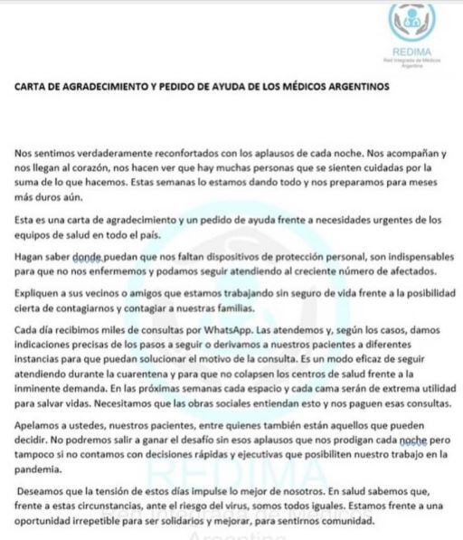 La carta abierta publicada por Redima, completa.