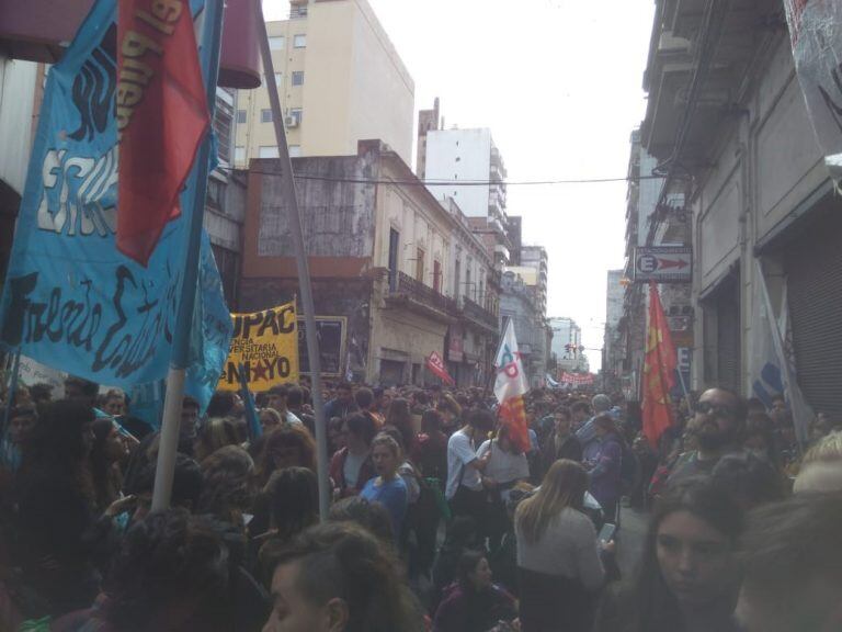 Marcha de docentes universitarios en Rosario.