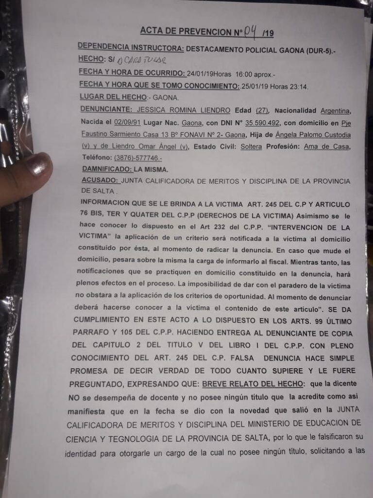 A Jéssica Liendro le robaron la identidad y la convirtieron en una docente rural con cargos jerárquicos. (El Tribuno)