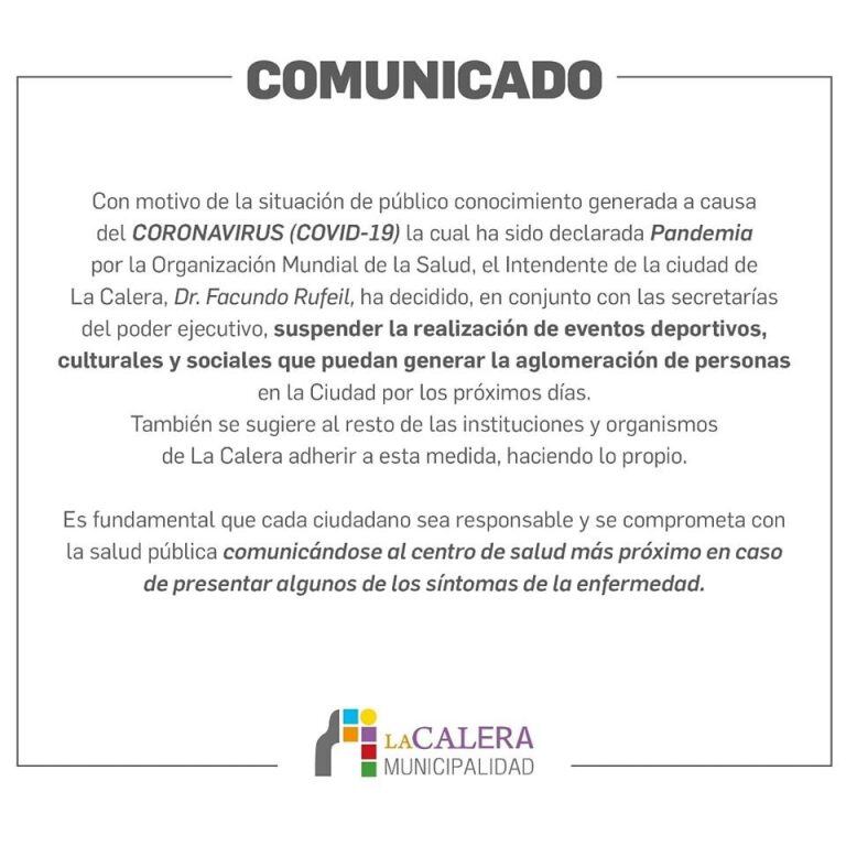 Comunicado de la Municipalidad de La Calera