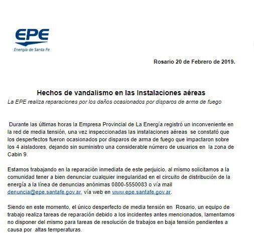 Comunicado de la EPE.