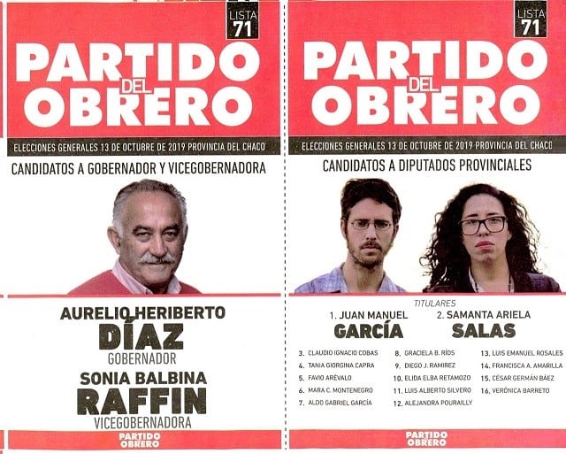 Boleta oficializada del Partido Obrero.