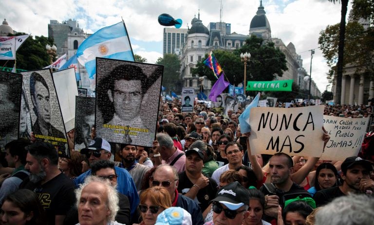 Plaza de Mayo, in Buenos Aires (Photo by Emiliano Lasalvia / AFP) ciudad de buenos aires  acto en plaza de mayo por la conmemoracion dictadura militar 1976