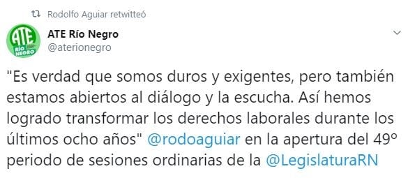 ATE Río Negro se expresó tras la apertura de sesiones legislativas (web).