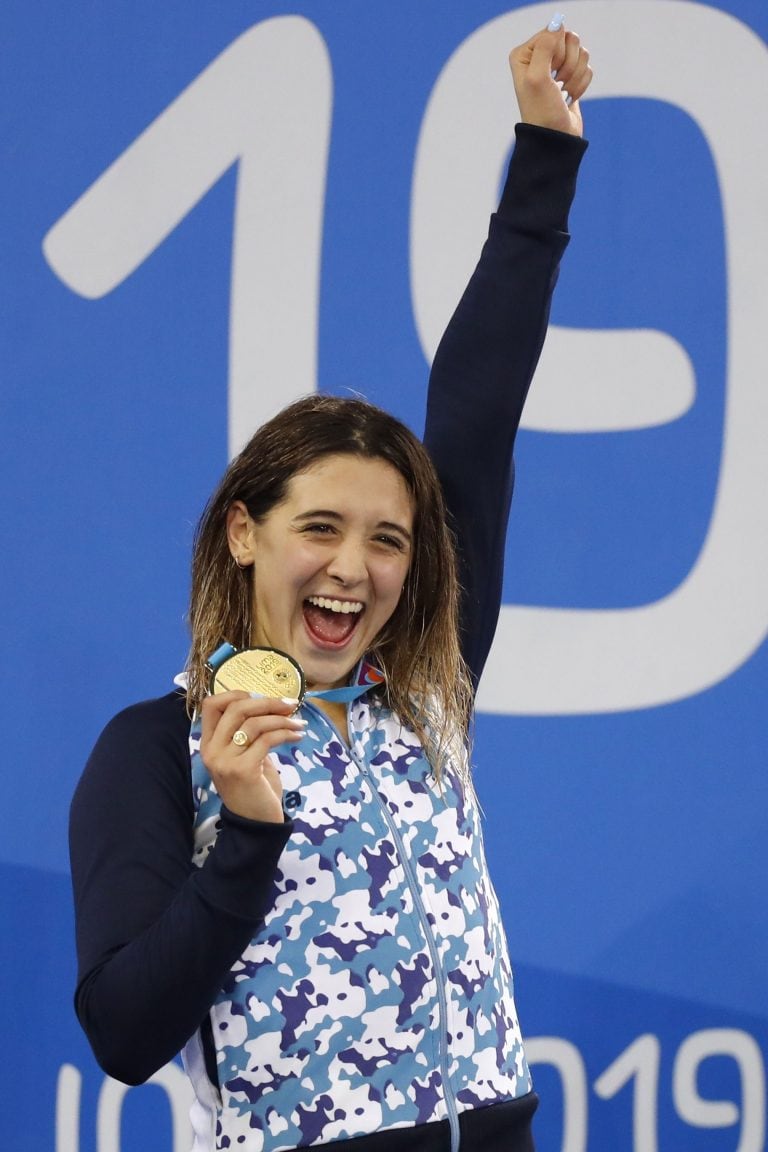 La emoción tras ganar los 1500m libres. Foto: EFE/Paolo Aguilar