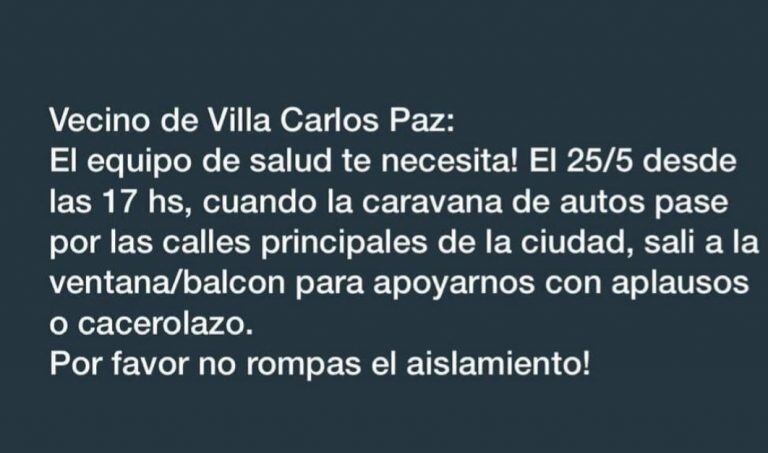 El pedido a los vecinos de Carlos Paz.