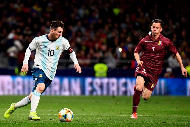 Lionel Messi en el duelo ante Venezuela en el Wanda Metropolitano de Madrid (Foto: Pierre Philippe Marcou/AFP)