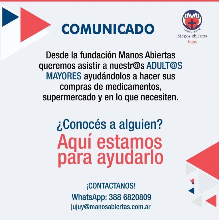 Campaña de "Manos Abiertas" para asistir a adultos mayores.