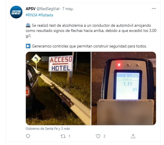 Rompió el alcoholímetro: tenía más de 3 gr. de alcohol en sangre.