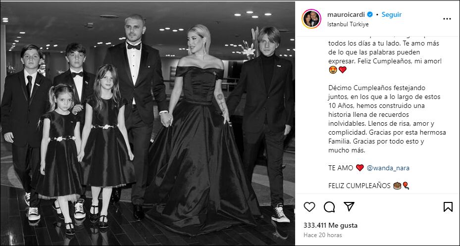 El mensaje romántico que le dedicó Mauro Icardi a Wanda Nara.