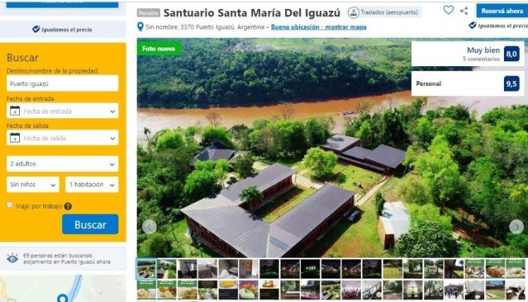 La pensión santuario Santa María del Iguazú en Booking.com. (Captura de pantalla)