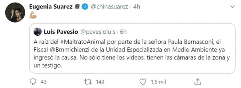 La China Suárez (Captura Twitter)