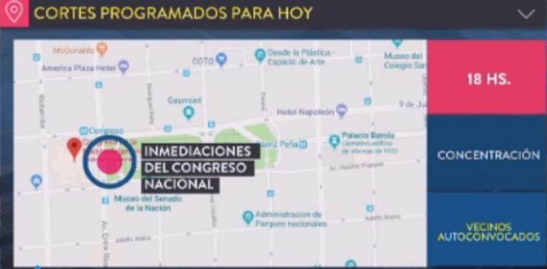 Corte en las inmediaciones del Congreso Nacional.