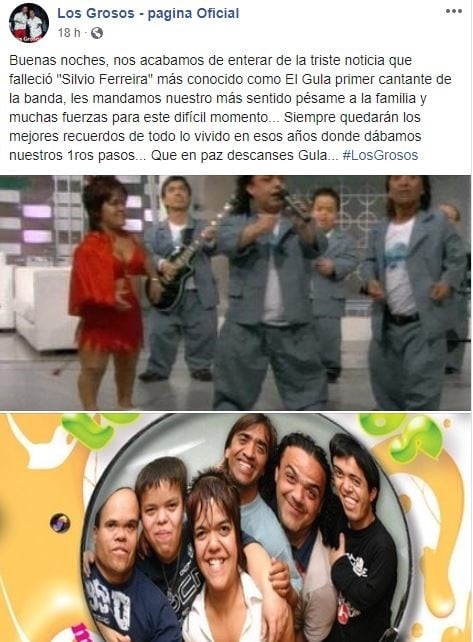 El mensaje de "Los Grosos" en Facebook.