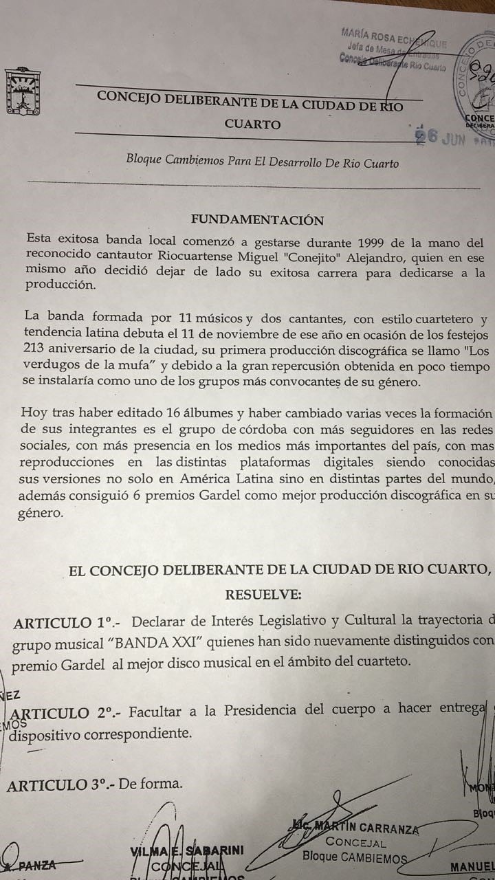 Destacan trayectoria de la Banda XXI en Río Cuarto