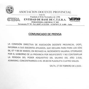 Comunicado ADP Salta.