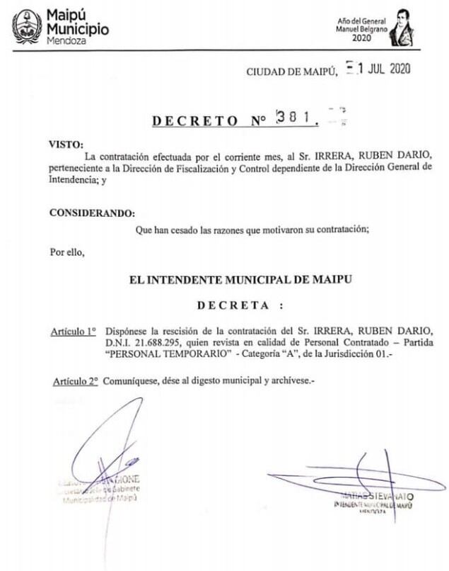 Decreto de la Municipalidad de Maipú.