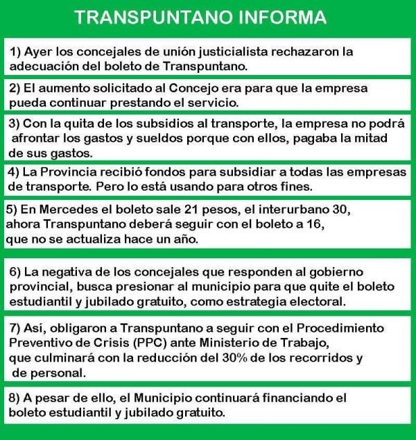 Comunicado de Transpuntano.