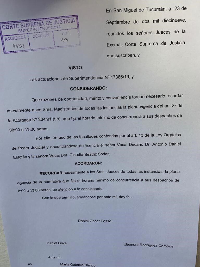 Acordada en la Corte Suprema de Justicia de Tucumán.