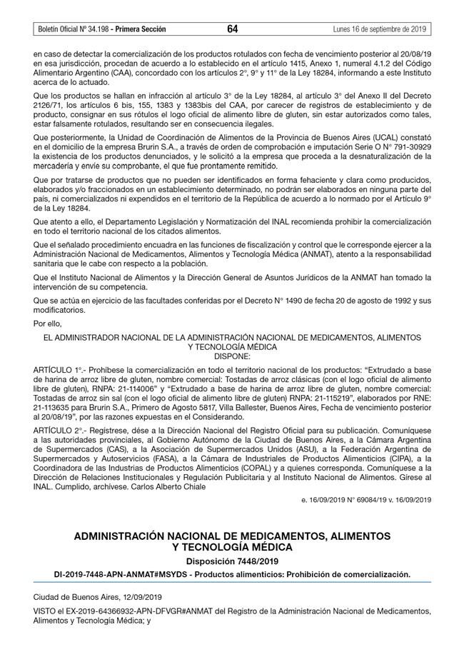 Comunicado en el boletín oficial (web).