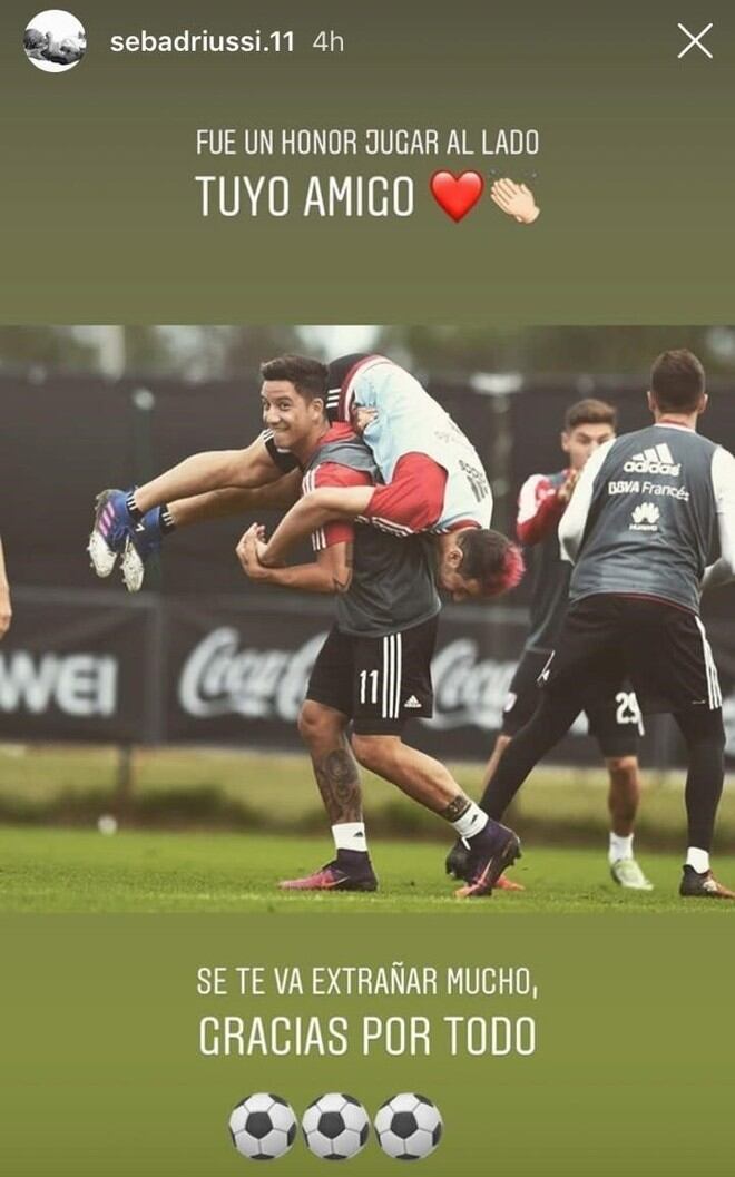 Sebastián Driussi se sumó a los saludos para Rodrigo Mora.