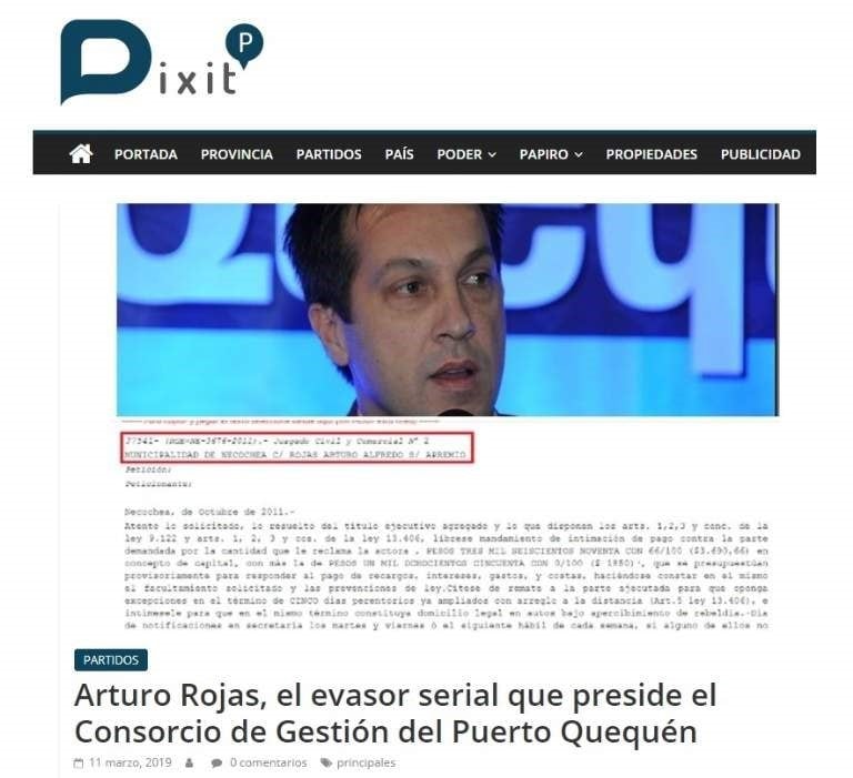 Captura de pantalla de una de las acusaciones contra Rojas