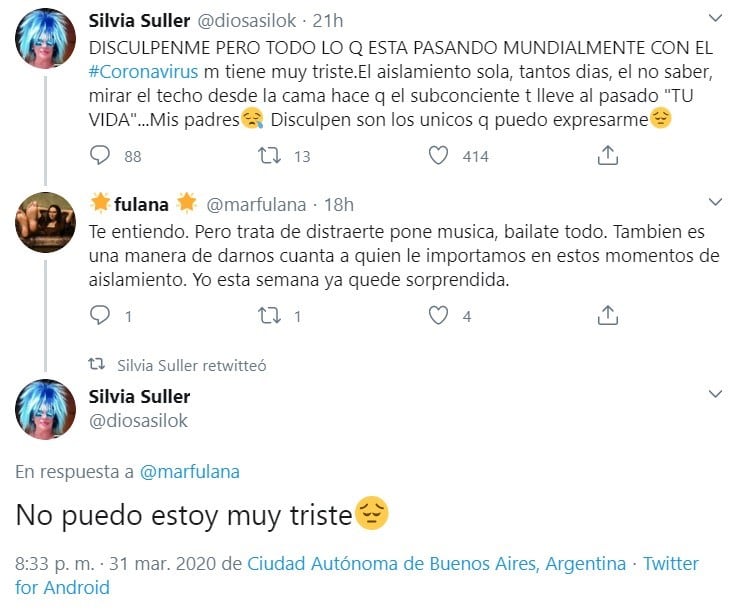 Silvia Suller confiesa estar muy triste en sus redes sociales (Foto: captura Twitter)