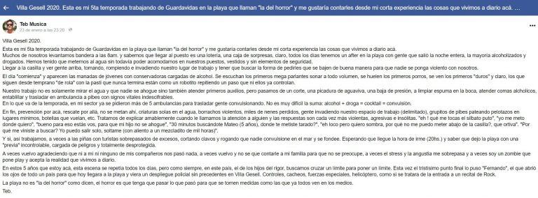 La carta de "Teb". (Facebook)