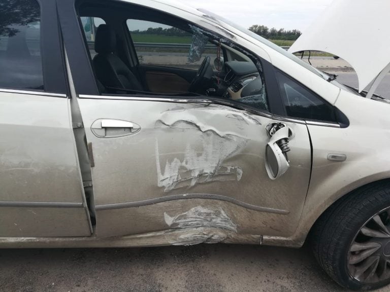 Un Fiat Linea chocó contra el poste de luz de la zona central de la autovía.