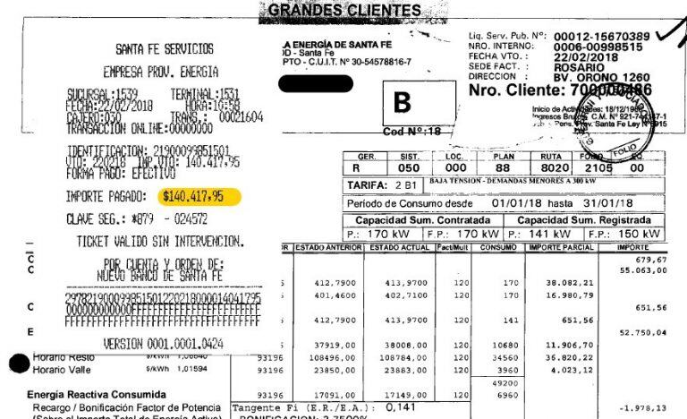 Factura de luz de galería céntrica en enero de 2018