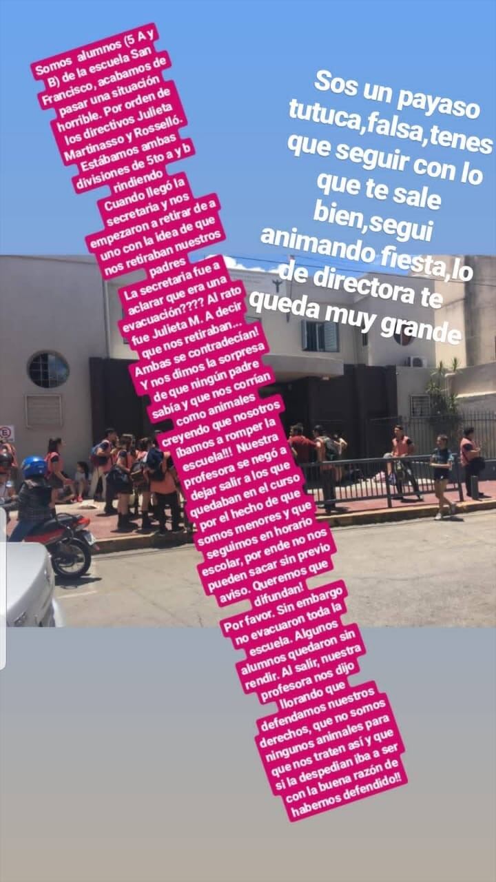 La protesta de los alumnos también fue viralizada por ellos mismos a través de las redes sociales con fuerte críticas a los directivos de la institución