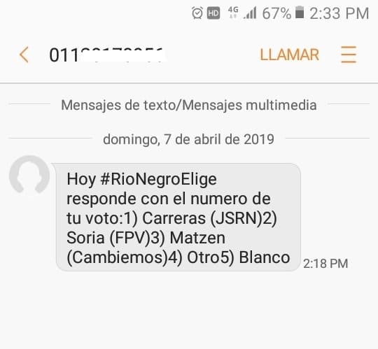 El mensaje de texto que buscaba armar un "boca de urna" improvisada.