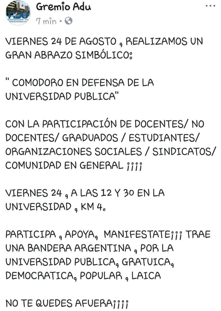 El gremio invita a la actividad.