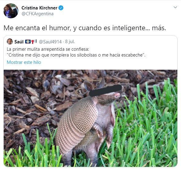 El mensaje de Cristina Kirchner en Twitter.