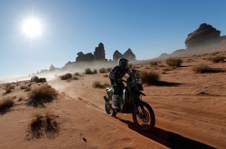 Franco Caimi, de Luján de Cuyo, Mendoza, en su cuarto Dakar. Montado en la WR450F Rally carga ahora con la responsabilidad de llevar a Yamaha a la meta y lo más arriba posible en el clasificador.