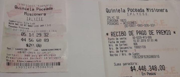 Ticket ganador de la Poceada