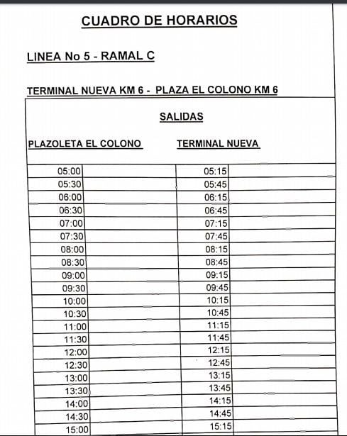 Horarios Terminal Eldorado.