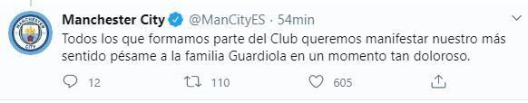 Manchester City y su mensaje de aliento para Guardiola. (Twitter)