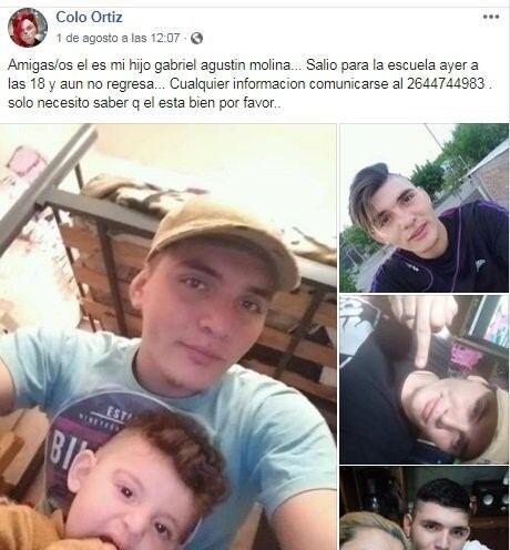 Gabriel Molina es el joven que busca la Policía de San Juan.