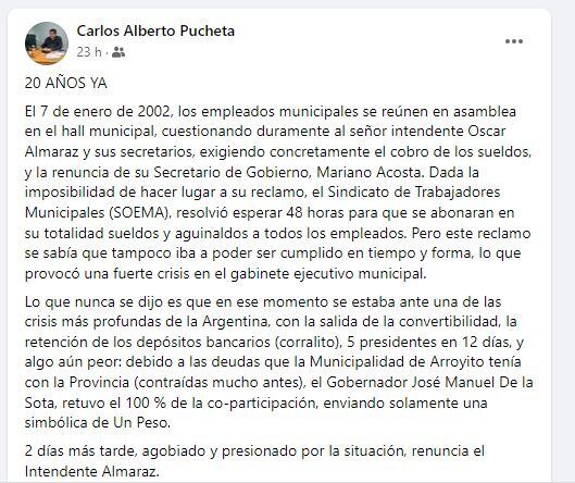 Relato de Carlos Pucheta Arroyito