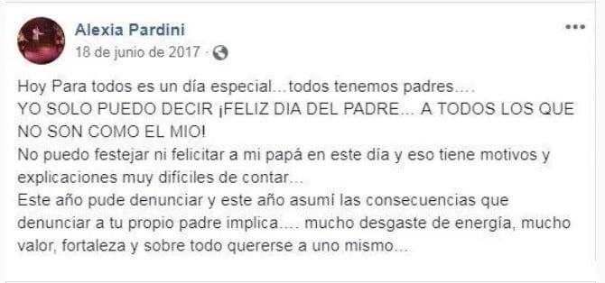 Denuncia en Facebook de la familia de Oscar Pardini. (Facebook)