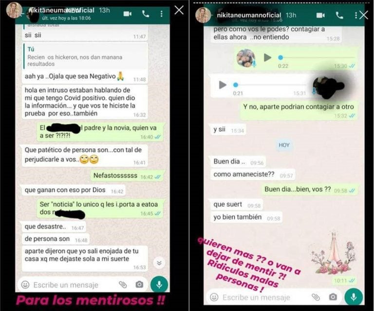 Los mensajes que publicó Nicole Neumann. (Instagram)