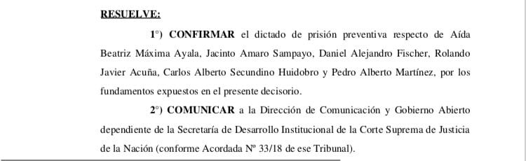 Parte del dictamen brindado por la Cámara Federal de Apelaciones de Resistencia.